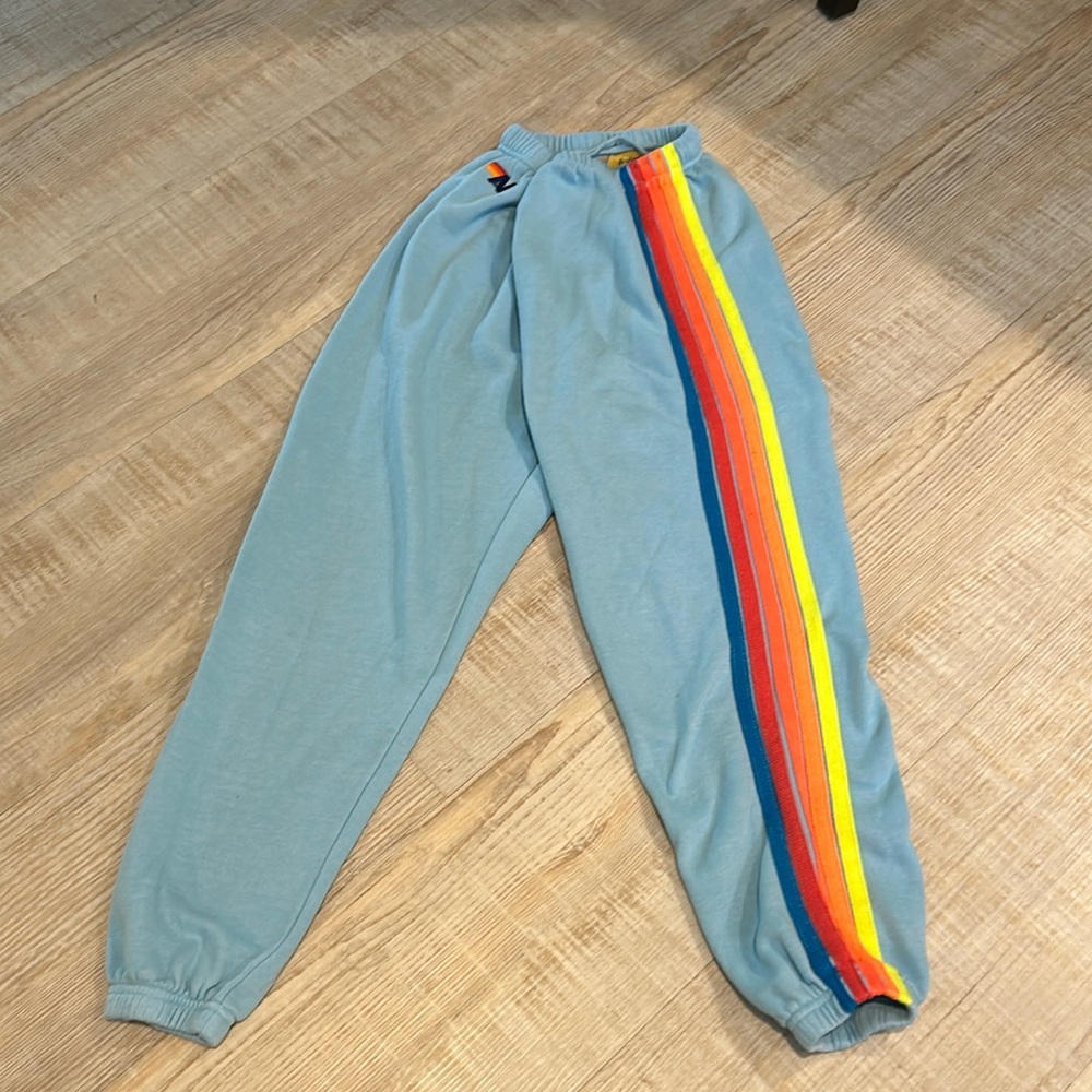 Small Aviator Nation 5 Stripe Sky /Neon Rainbow Sweatpants